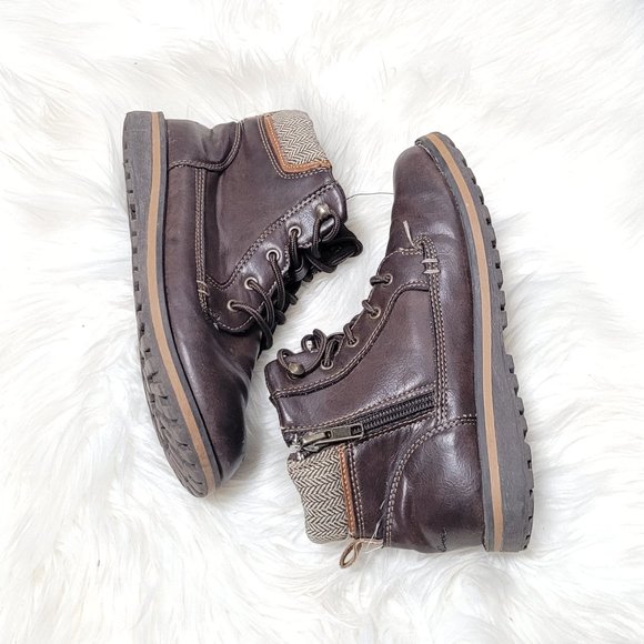 Eddie Bauer Side Zip Boots Lace-Up Brown Classic Casual Preppy Kids Shoes 2 - Picture 1 of 8